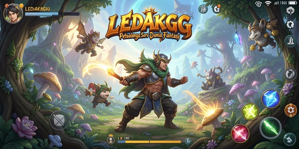 Tangkapan layar utama LEDAKGG yang menampilkan aksi petualangan seru.