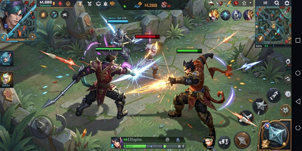 Screenshot menunjukkan pertarungan seru dalam game MLBB8.