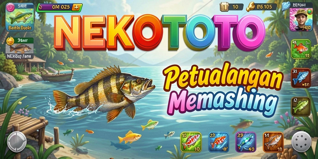 Tampilan gameplay NEKOTOTO dengan suasana memancing yang menawan.