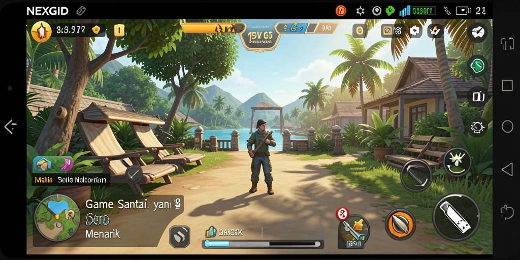 Screenshot gameplay NEXGID menunjukkan suasana bermain yang ceria dan santai.