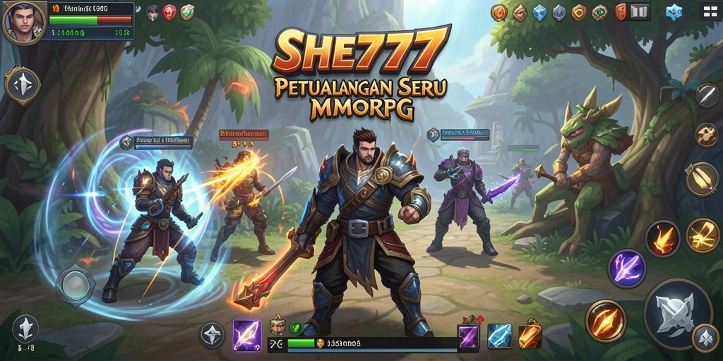 Screenshot gameplay SHE777 menampilkan karakter dalam pertempuran epik.